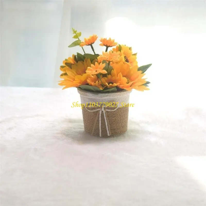 C4DF Realistic Artificial Sunflowers in Pots Faux Potted Plant for Book Shelf or Desk