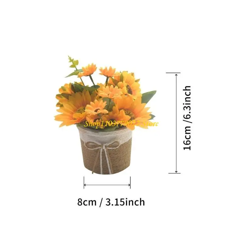 C4DF Realistic Artificial Sunflowers in Pots Faux Potted Plant for Book Shelf or Desk