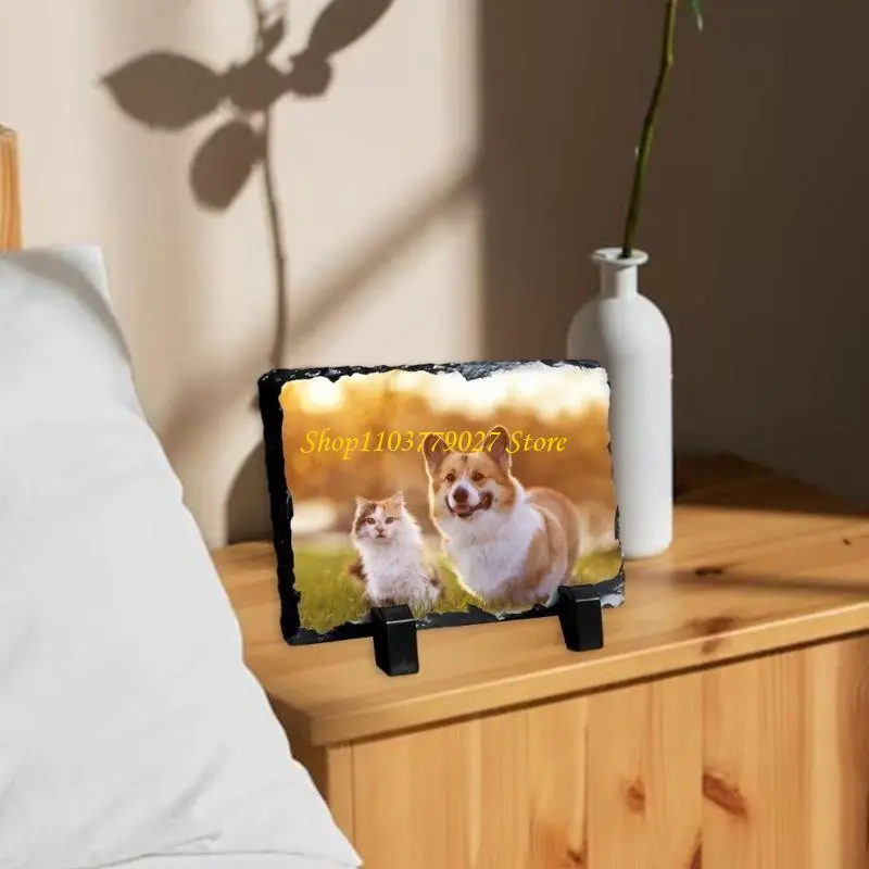 C4DF 1PC Sublimations Blank Slates Rock Picture Frames with Stand, DIY Memorials Frames for Heat Transfer, 3 Shapeds