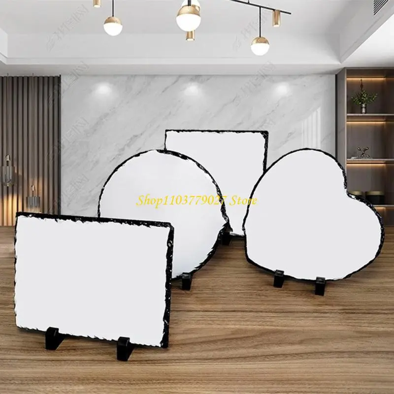 C4DF 1PC Sublimations Blank Slates Rock Picture Frames with Stand, DIY Memorials Frames for Heat Transfer, 3 Shapeds