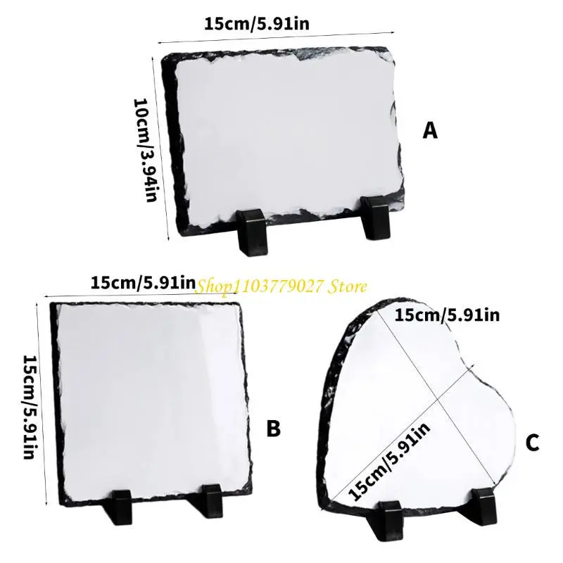 C4DF 1PC Sublimations Blank Slates Rock Picture Frames with Stand, DIY Memorials Frames for Heat Transfer, 3 Shapeds