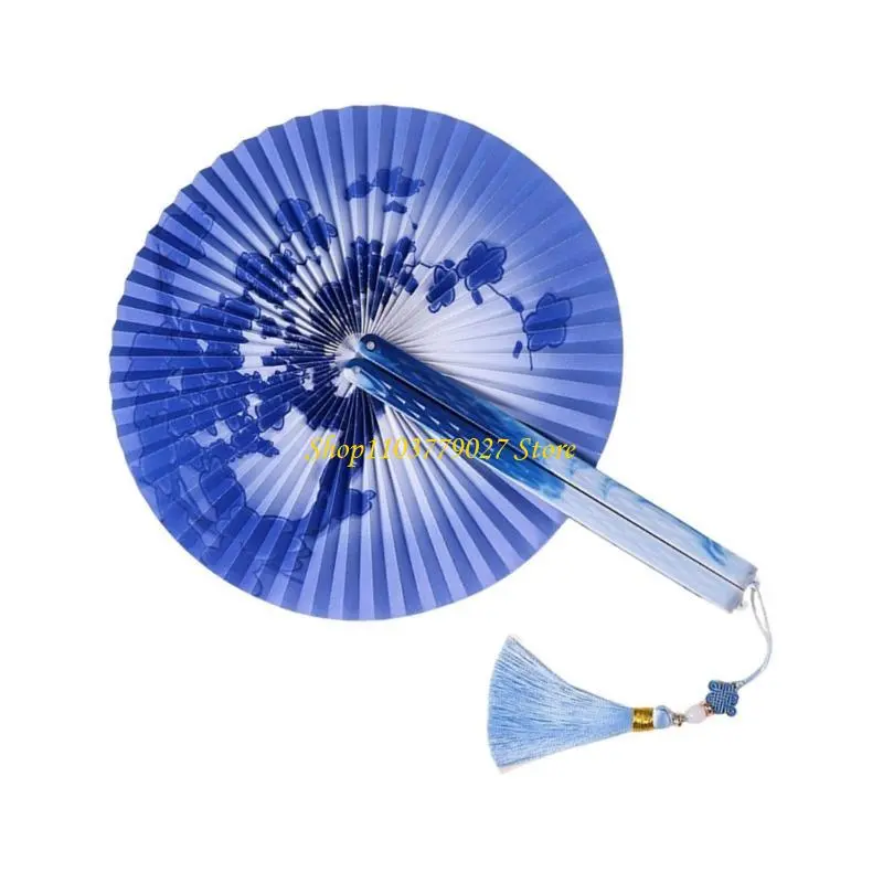 C4DF Vintaged Prints Folding Fan Handheld Fan With Pendant with Closure For Weddings And Decorative Purposes