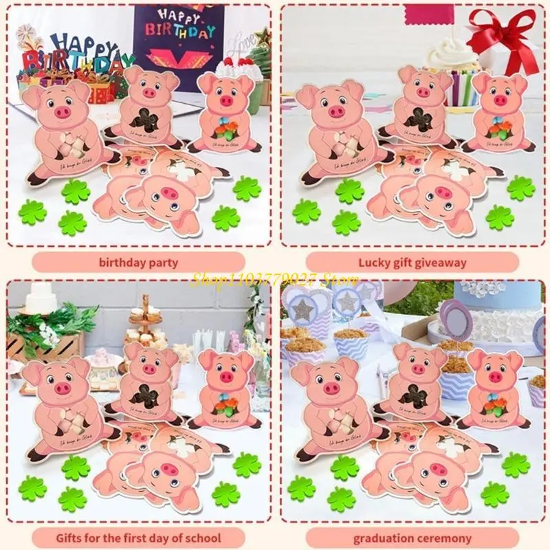 C4DF Pack Of 24 Pig Cards for Patrick's Day Festivities Unique Paper Greeting Cards Festival Invitation Cards with Clovers