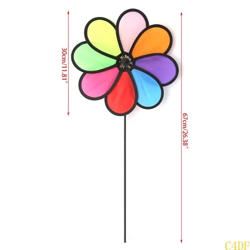 C4DF Windmill Children Kids Garden Decoration 8 Leaves Colorful Outdoors Spinner
