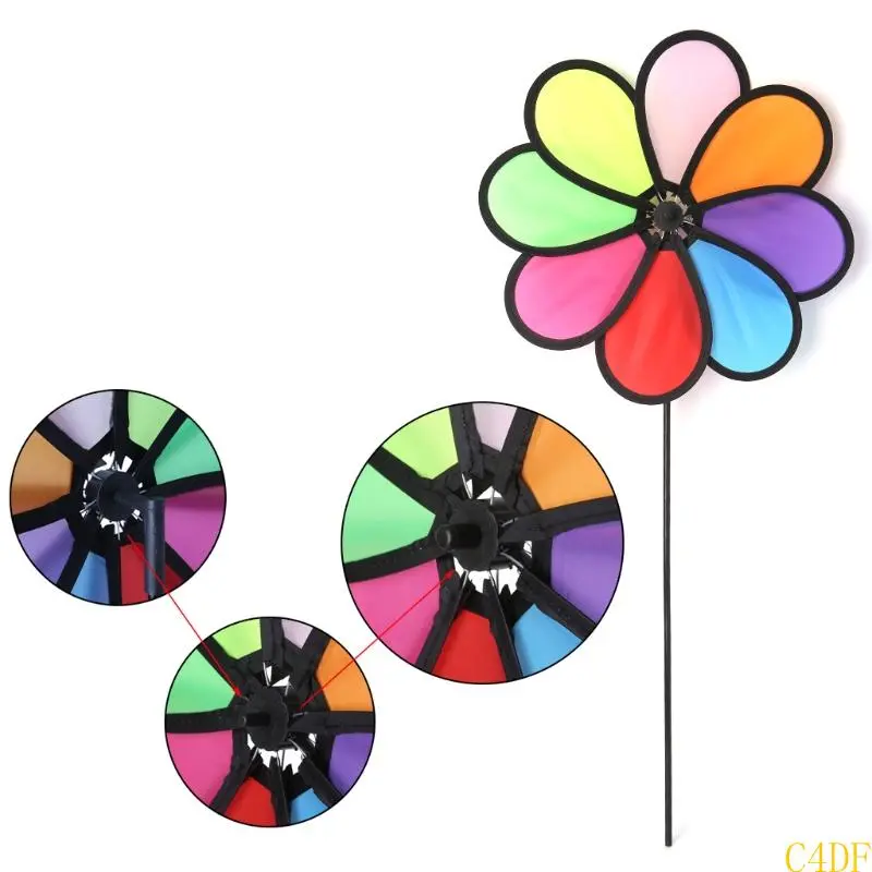 C4DF Windmill Children Kids Garden Decoration 8 Leaves Colorful Outdoors Spinner