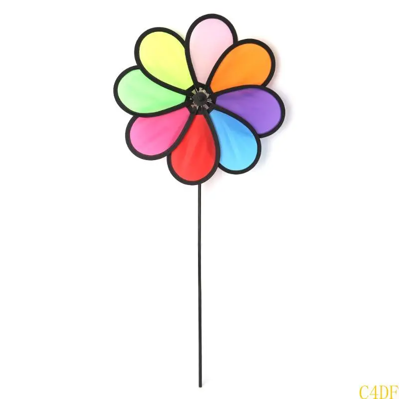 C4DF Windmill Children Kids Garden Decoration 8 Leaves Colorful Outdoors Spinner