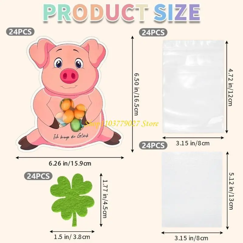 C4DF Pack Of 24 Pig Cards for Patrick's Day Festivities Unique Paper Greeting Cards Festival Invitation Cards with Clovers