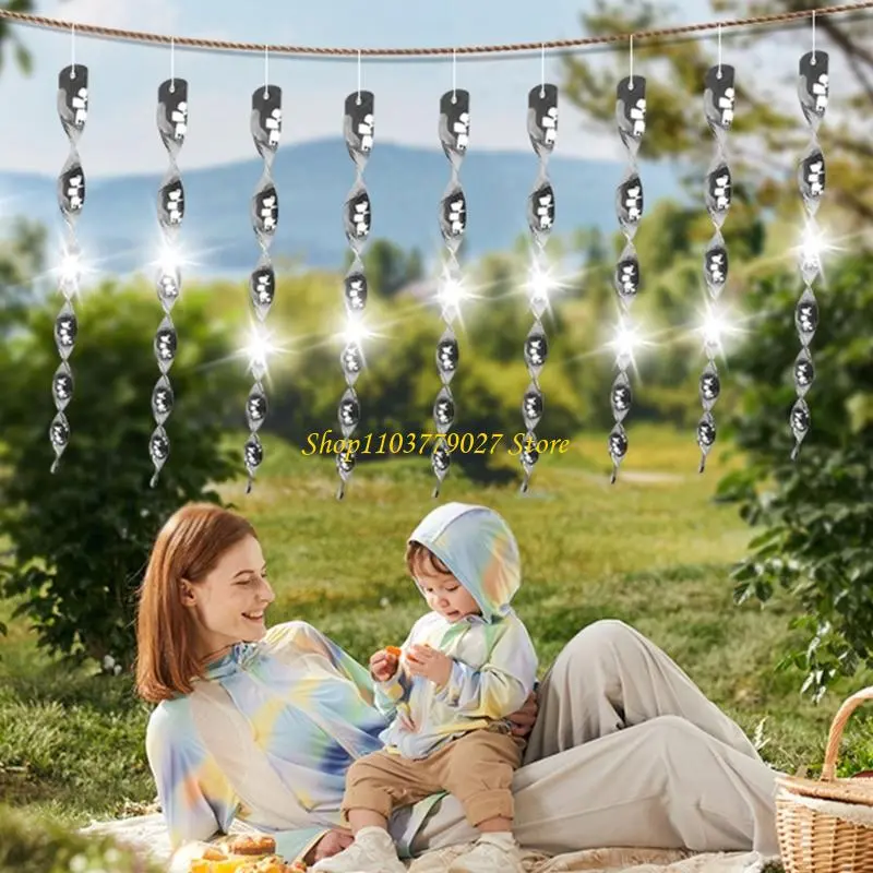 C4DF Rotating Spinner Helical Bird Repeller Reflective Silver Rod Fit for Outdoor Garden Bird Control Easy Installation