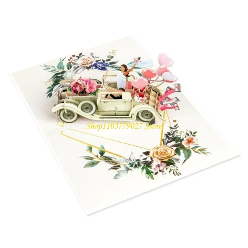 C4DF 3D Popup Blessing Card Handmade Valentine's Day Greeting Card with Envelope Foldable Paper Anniversary Invitation Card