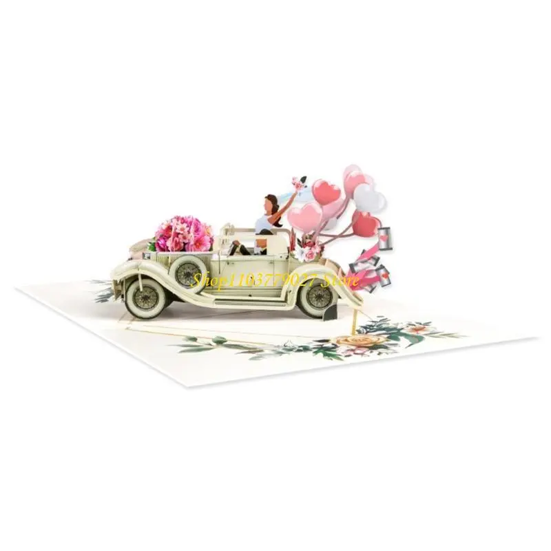 C4DF Unique Popup Birthday Anniversary Card 3D Popup Car Greeting Card with Envelope