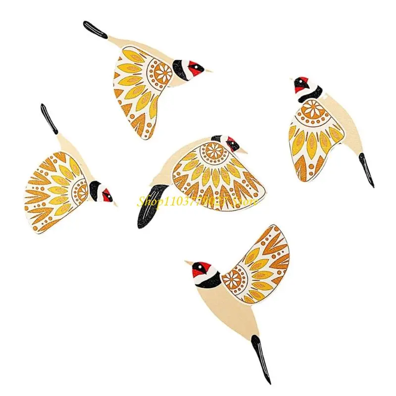 C4DF Handcrafted Bird Wall Decors 5Pieces Wooden Hanging Ornaments for Home Decoration Scandinavian Maximalist Styles Gift