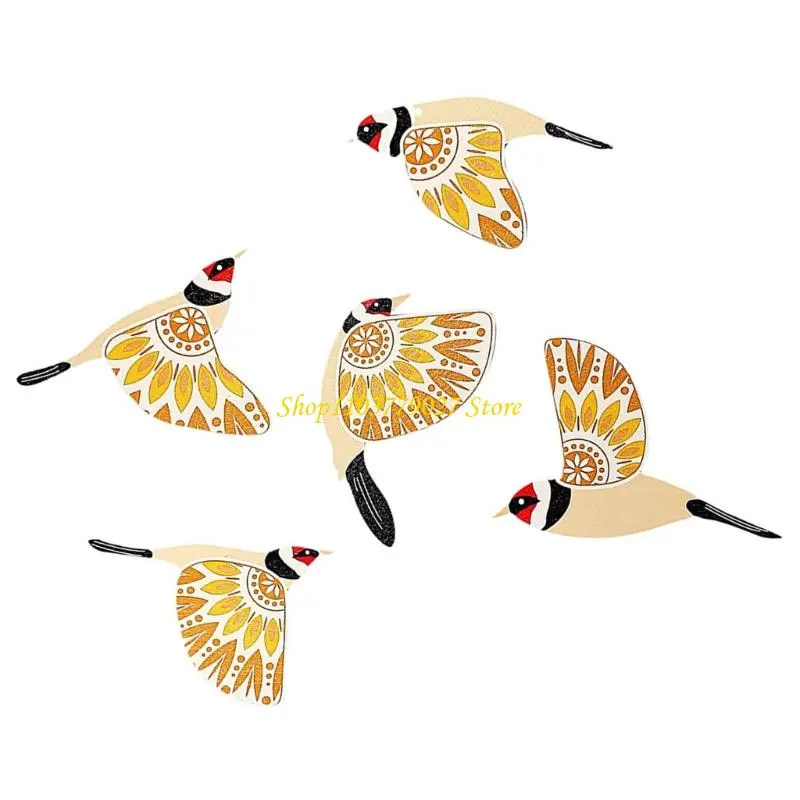 C4DF Handcrafted Bird Wall Decors 5Pieces Wooden Hanging Ornaments for Home Decoration Scandinavian Maximalist Styles Gift