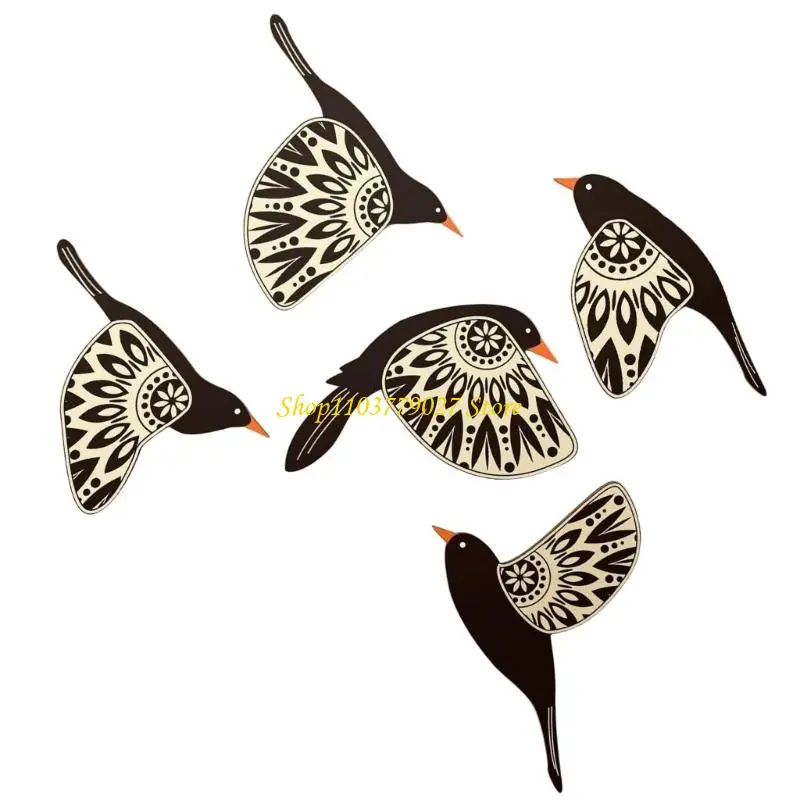 C4DF Handcrafted Bird Wall Decors 5Pieces Wooden Hanging Ornaments for Home Decoration Scandinavian Maximalist Styles Gift