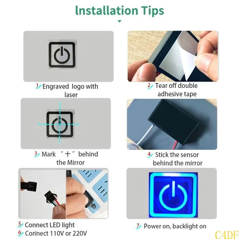 C4DF Bathroom Mirror Light Isolated for Touch Switch Mirror Dedicated for Touch ON/Off for Energy-Saving Lamps, Light Tubes,