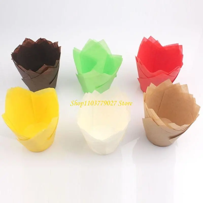 C4DF 50Pcs Tulips Muffin Cups Unique Cupcake Cases For Birthdays And Holiday Baking