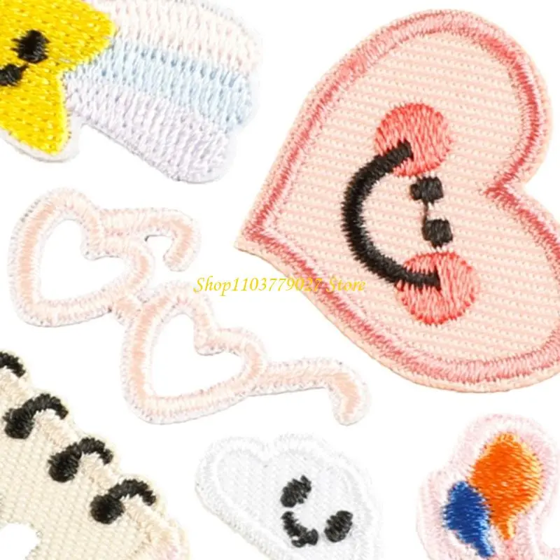 C4DF 12 Pcs Cloud Embroidered Patches Glasses Iron on Patches Lovely House Repair Patches Sewing Patches for Clothes Bag