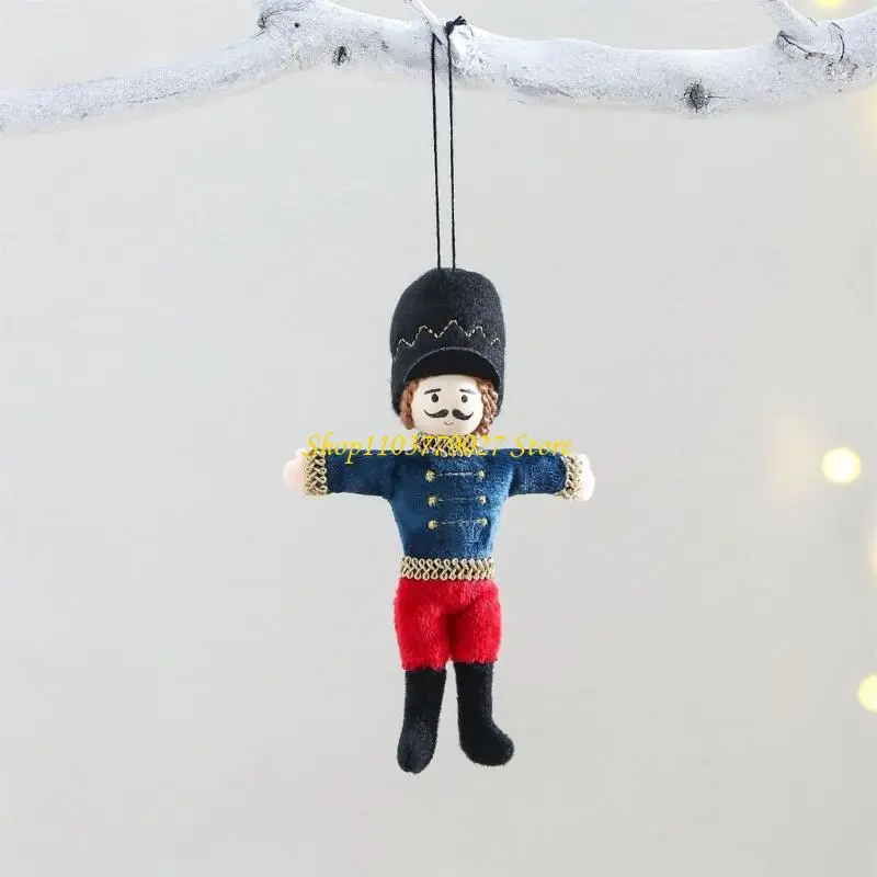 C4DF Classical Fabric Nut Cracker Soldier Figures Christmas Tree Hanging Ornaments Holiday Home Decoration