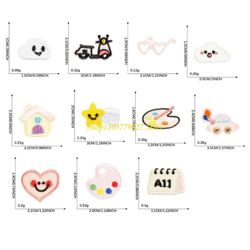 C4DF 12 Pcs Cloud Embroidered Patches Glasses Iron on Patches Lovely House Repair Patches Sewing Patches for Clothes Bag
