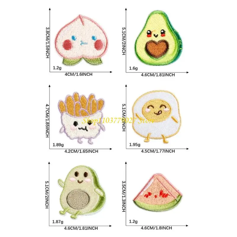 C4DF 6 Pcs Peach Sewing Patches Avocado Embroidered Patches Iron On/Sew on Patches