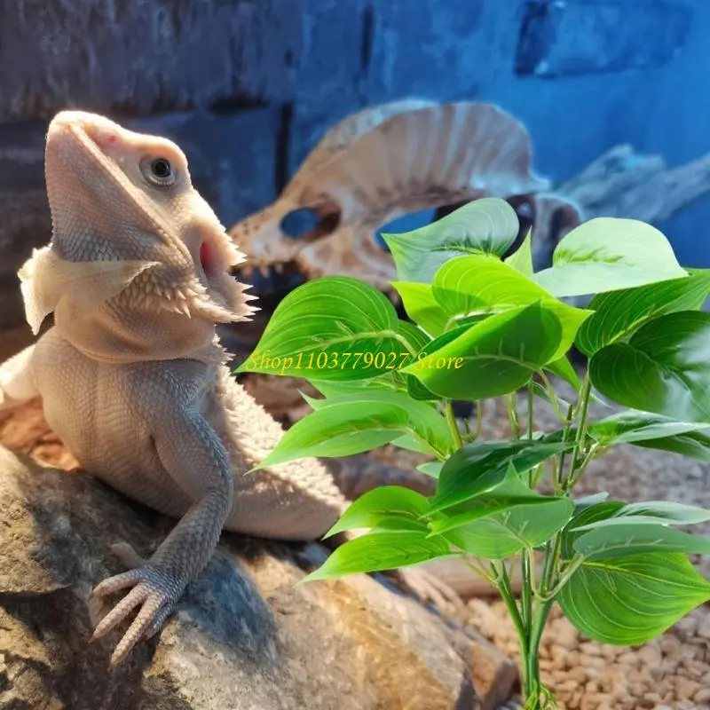 C4DF Reptiles Terrariums Plant Reptiles Tanks Ornaments Climb Rest Plant Leaves for Amphibians Lizards Geckos and Snake
