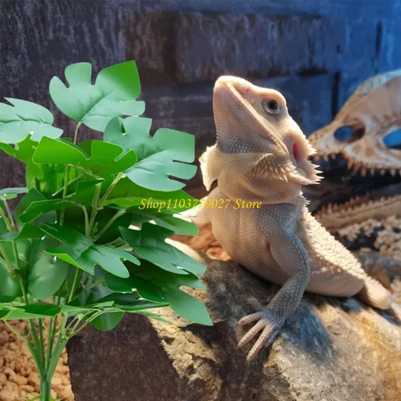 C4DF Reptiles Terrariums Plant Reptiles Tanks Ornaments Climb Rest Plant Leaves for Amphibians Lizards Geckos and Snake