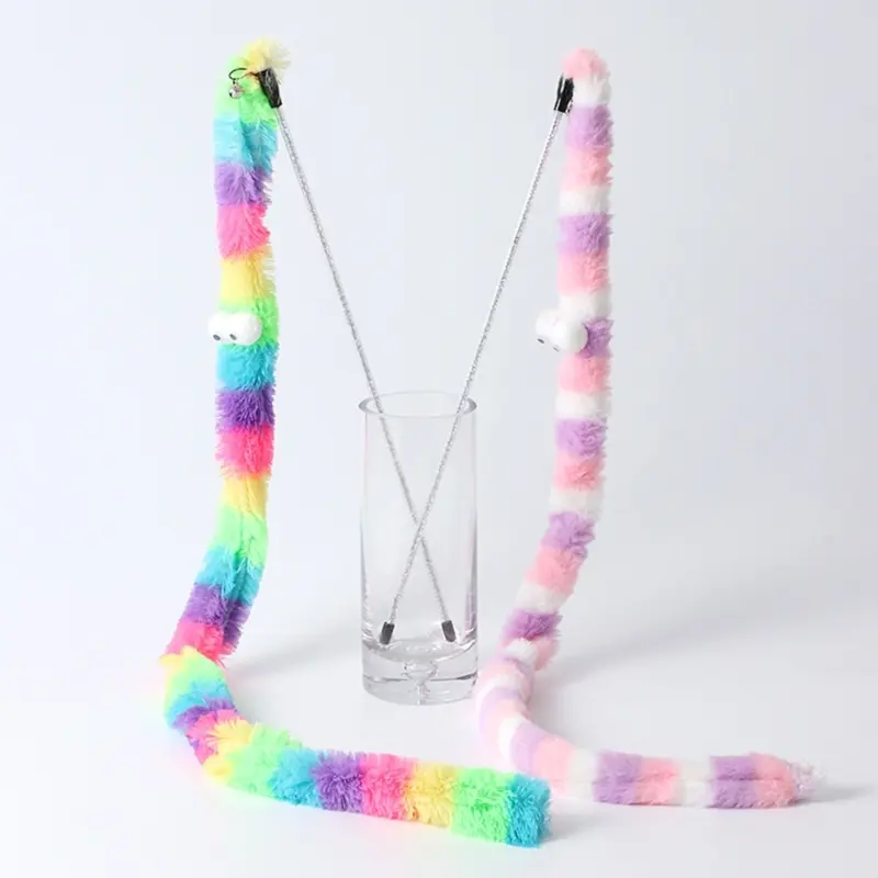 Cat Teaser Toy Interactive Kitten Wand Toy with Bell Long Plush Strip Toy for Indoor Kitten Playing Chasing Exercise