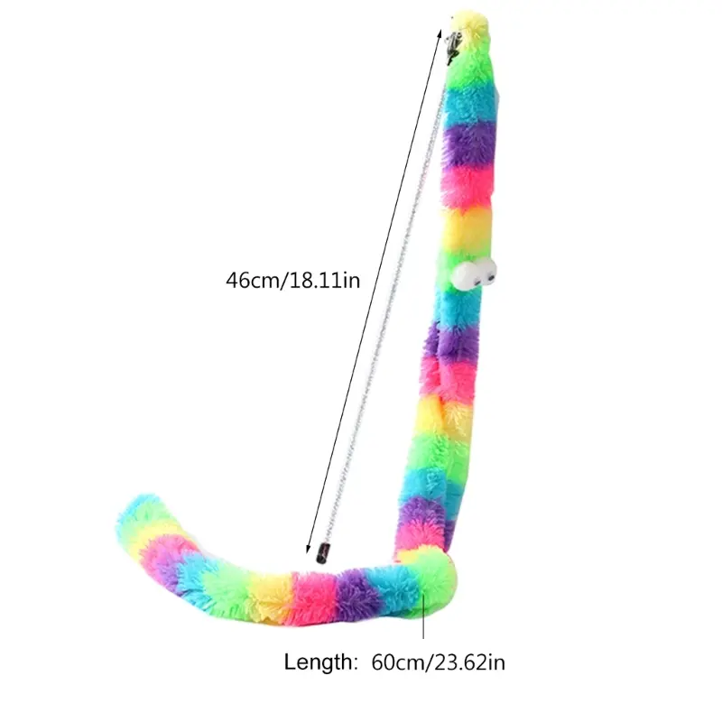 Cat Teaser Toy Interactive Kitten Wand Toy with Bell Long Plush Strip Toy for Indoor Kitten Playing Chasing Exercise