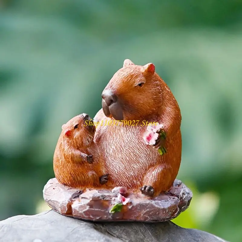 C4DF Resins Capybara Figurine Miniature Ornament for Home Office Interior Decoration