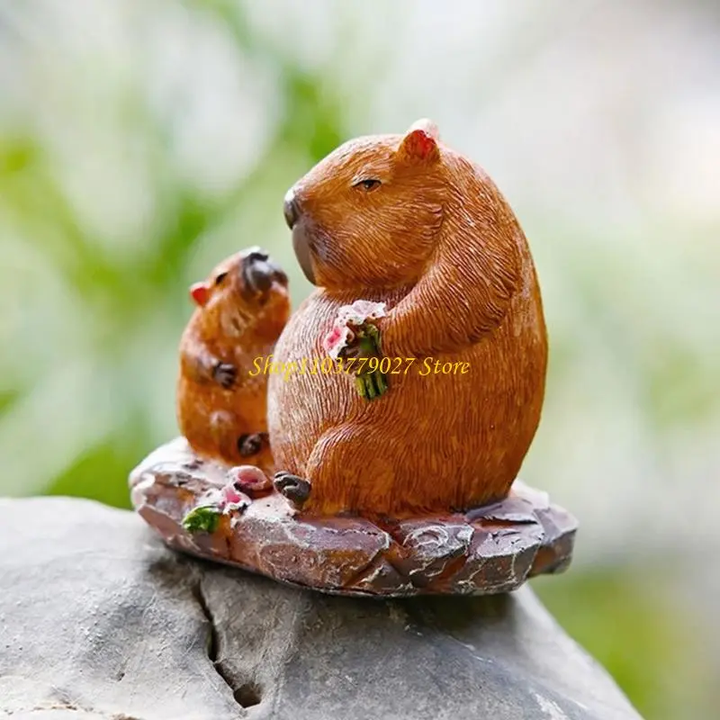 C4DF Resins Capybara Figurine Miniature Ornament for Home Office Interior Decoration