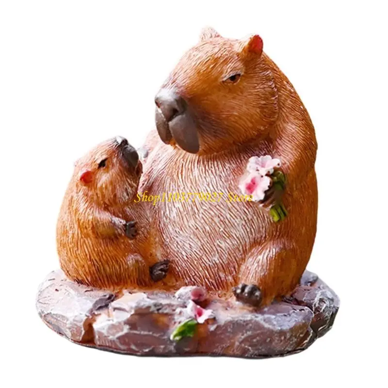 C4DF Resins Capybara Figurine Miniature Ornament for Home Office Interior Decoration