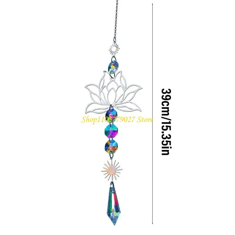 C4DF Crystal Glass Suncatchers Metal Flower Hanging Pendant for Home Garden Charm