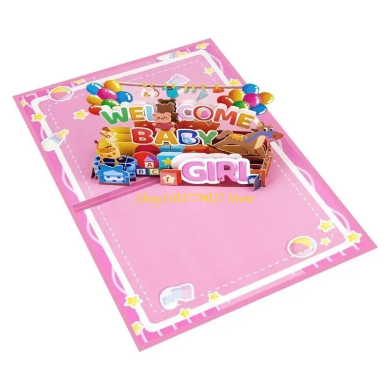 C4DF 3D Popup Congratulation Card For New Baby Boys&Girls Celebration With Note