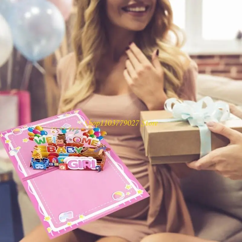 C4DF 3D Popup Congratulation Card For New Baby Boys&Girls Celebration With Note