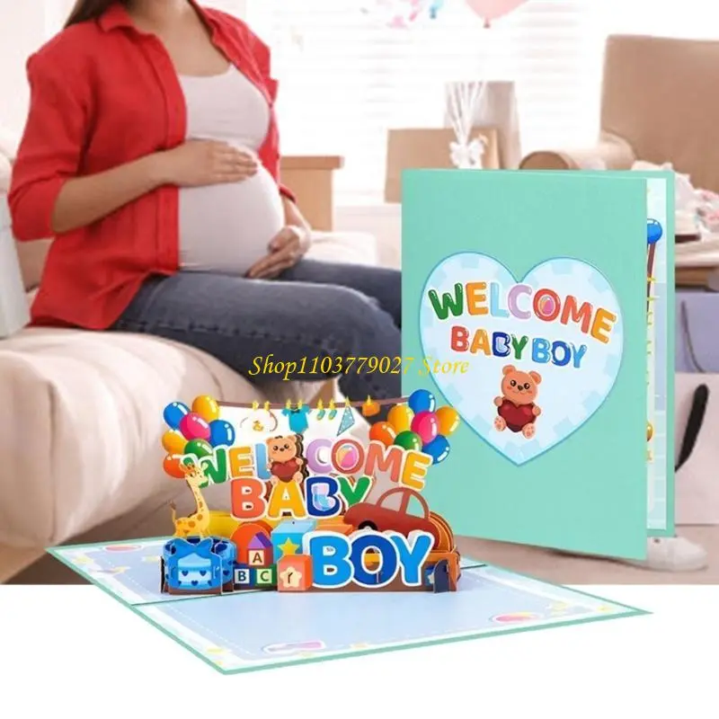 C4DF 3D Popup Congratulation Card For New Baby Boys&Girls Celebration With Note