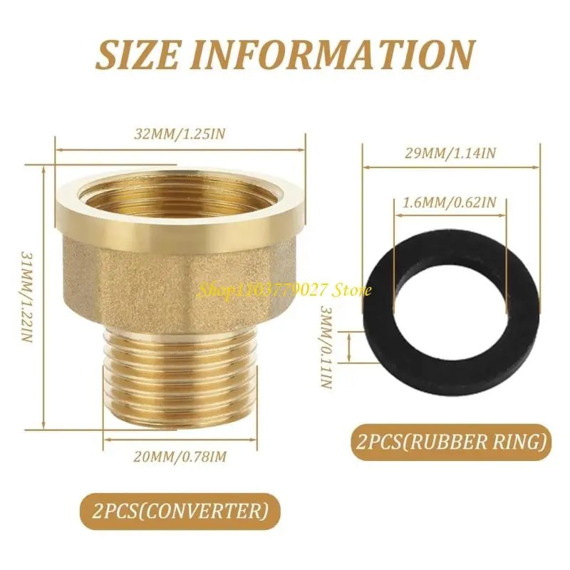 C4DF Strong Brass Reducer Adapter x 3/4 Threads Plumbing Reducer 2pcs