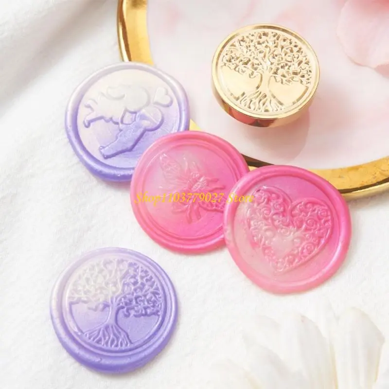 C4DF Retro Wax Seal Stamp for Photo Decorations Brass Head Flower Sealing Waxed Stamp
