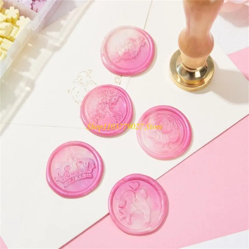 C4DF Retro Wax Seal Stamp for Photo Decorations Brass Head Flower Sealing Waxed Stamp
