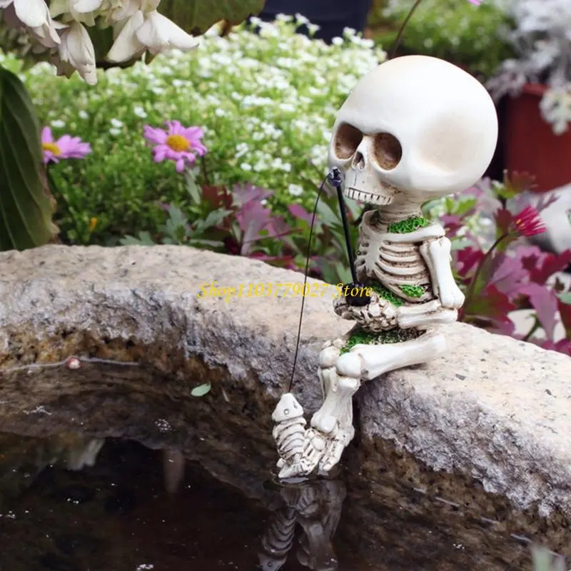C4DF Creative Bone Angler Sculpture Resin Garden Decoration For Flower Beds Walkways