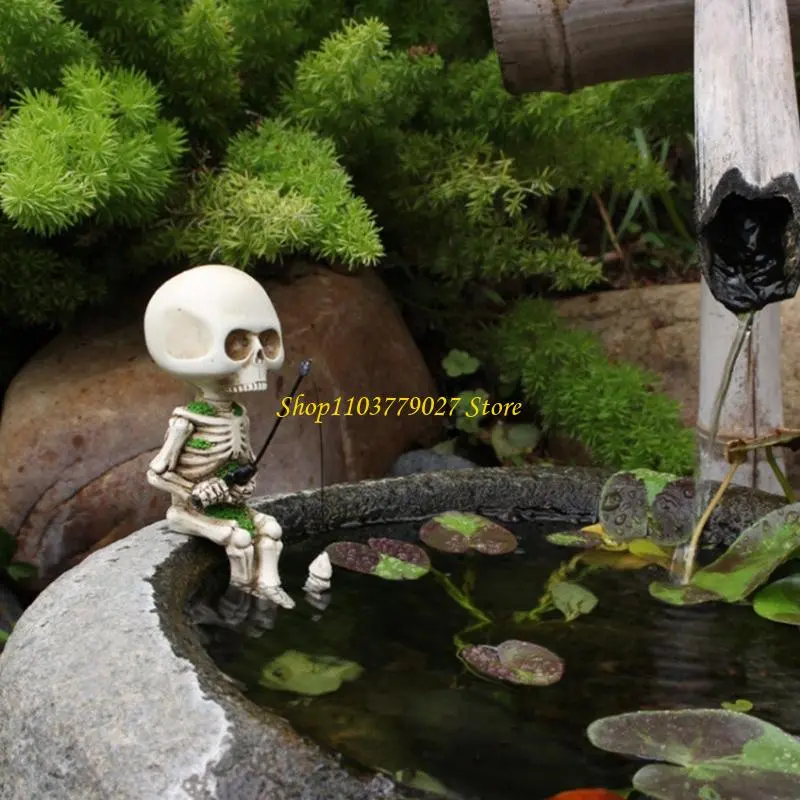 C4DF Creative Bone Angler Sculpture Resin Garden Decoration For Flower Beds Walkways