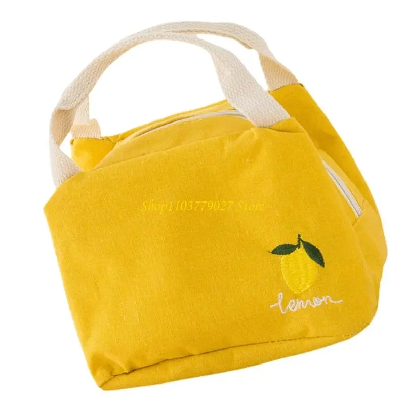 C4DF Leakproof Thermal Bag Cotton Linen Fruit Theme Lunch Box Holder with Handle
