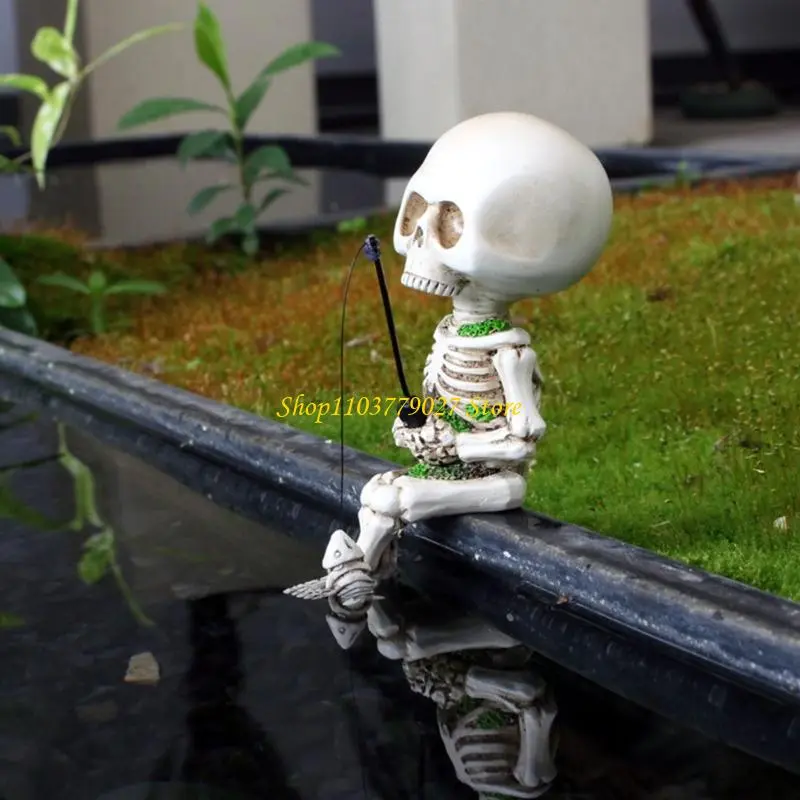 C4DF Creative Bone Angler Sculpture Resin Garden Decoration For Flower Beds Walkways