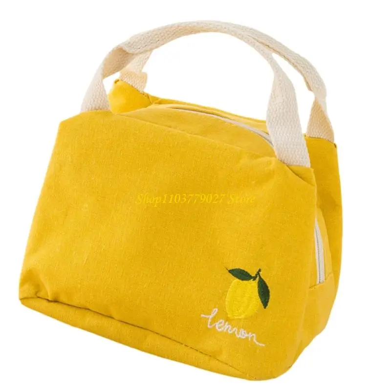 C4DF Leakproof Thermal Bag Cotton Linen Fruit Theme Lunch Box Holder with Handle