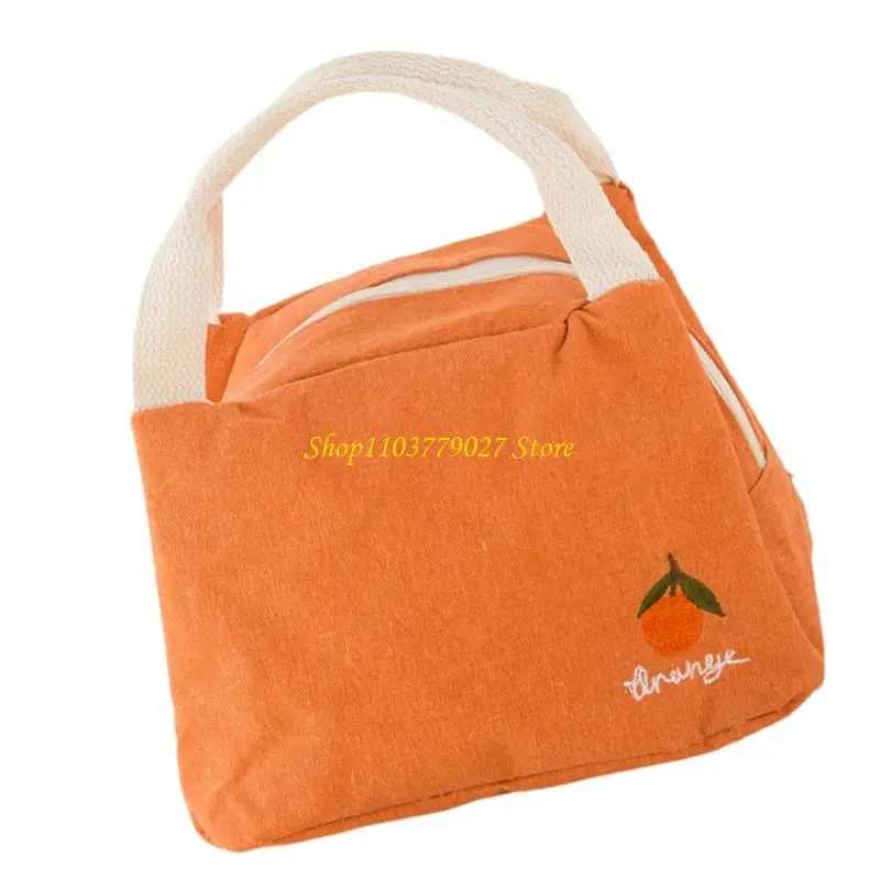 C4DF Leakproof Thermal Bag Cotton Linen Fruit Theme Lunch Box Holder with Handle