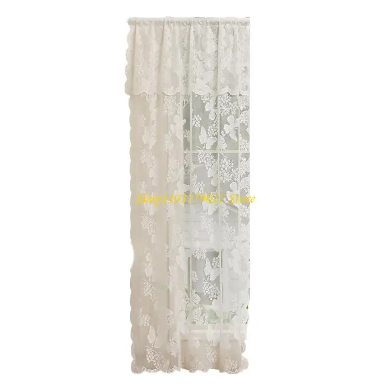 C4DF Oversized Lace Window Curtain Light Diffusing Panel With Delicate Flower Edges