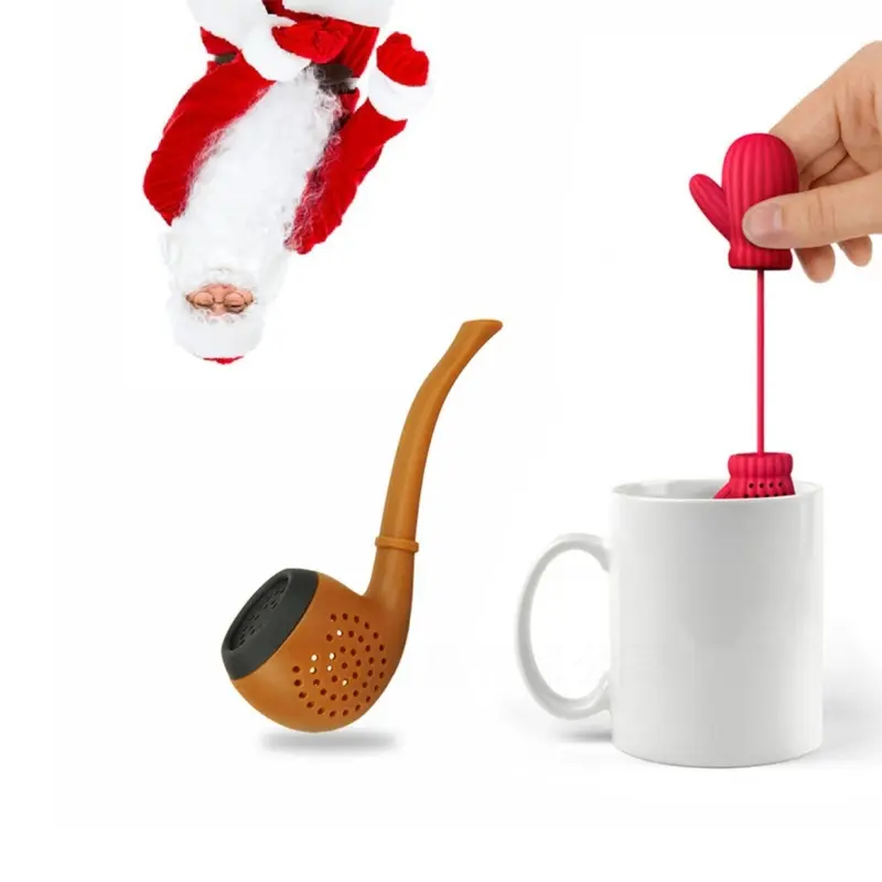 Silicone Tea Infuser Santa-Claus Pipe Shape Tea Strainer for Loose Leaf Tea Cute Glove Tea Filter for Office Decorations