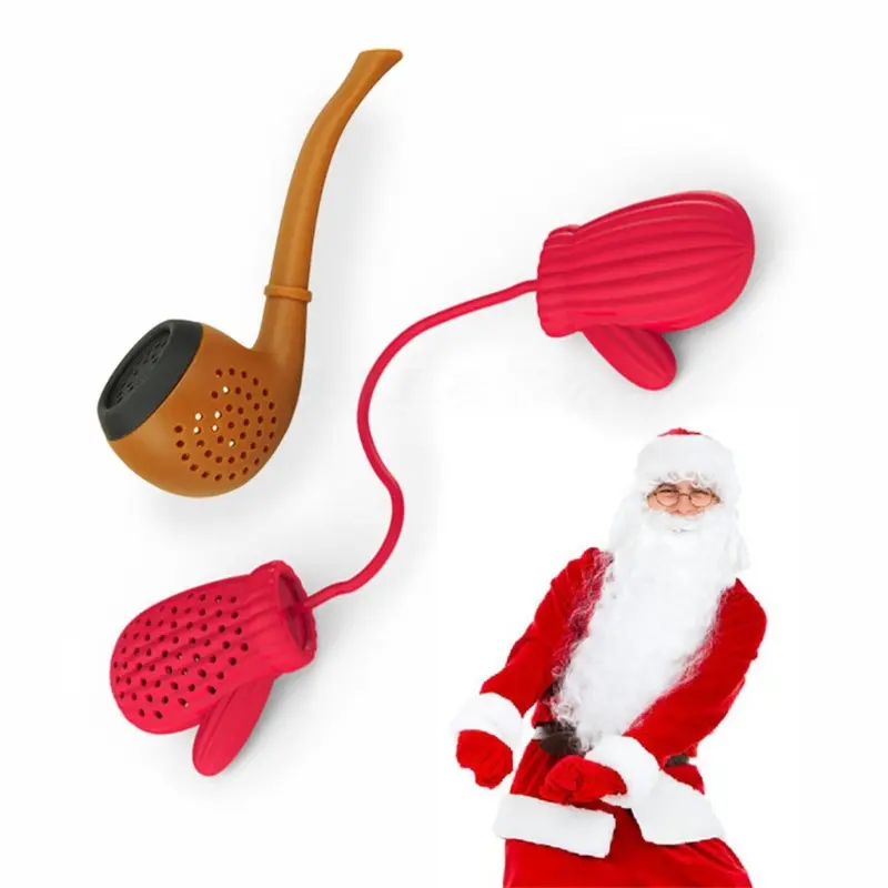 Silicone Tea Infuser Santa-Claus Pipe Shape Tea Strainer for Loose Leaf Tea Cute Glove Tea Filter for Office Decorations