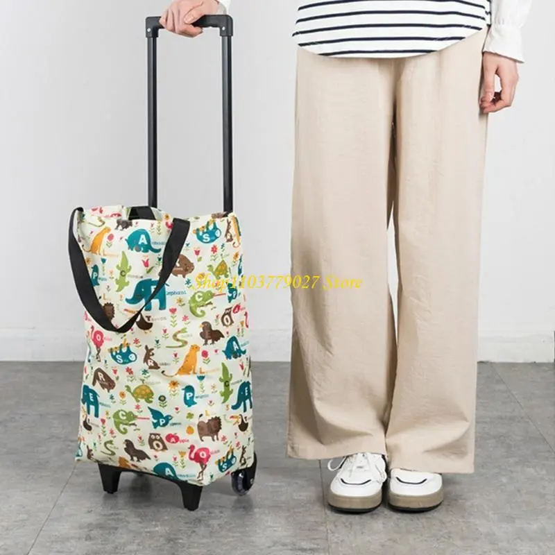 C4DF Foldable Canvas Trolley Bag Storage Holder For Groceries And Outdoor Picnics