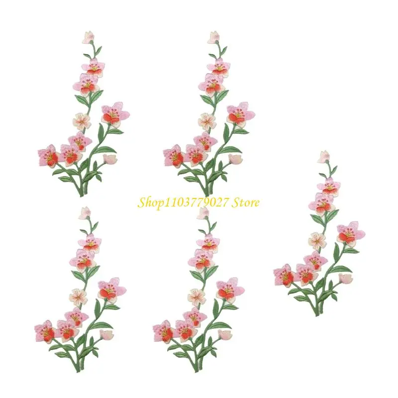 C4DF 5Pcs Embroidered Flower Fabric Patches Flower Embroidery Applique Iron/Sew on Flower Patches for Dress Jeans Jackets