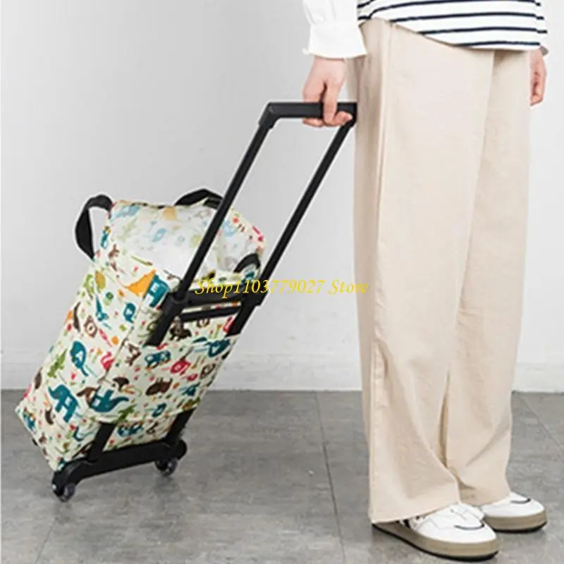 C4DF Foldable Canvas Trolley Bag Storage Holder For Groceries And Outdoor Picnics