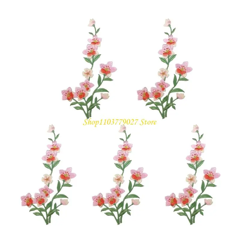 C4DF 5Pcs Embroidered Flower Fabric Patches Flower Embroidery Applique Iron/Sew on Flower Patches for Dress Jeans Jackets